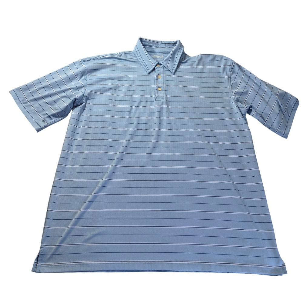 Slazenger Striped Golf Polo Shirt Mens XXL Light Blue Wicking Breathable Top